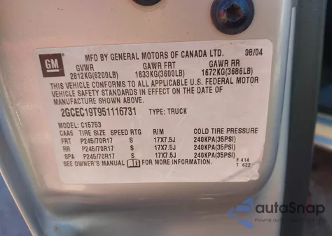 2005 Chevrolet Silverado 1500 Ls from USA, damaged, VIN 2GCEC19T951116731